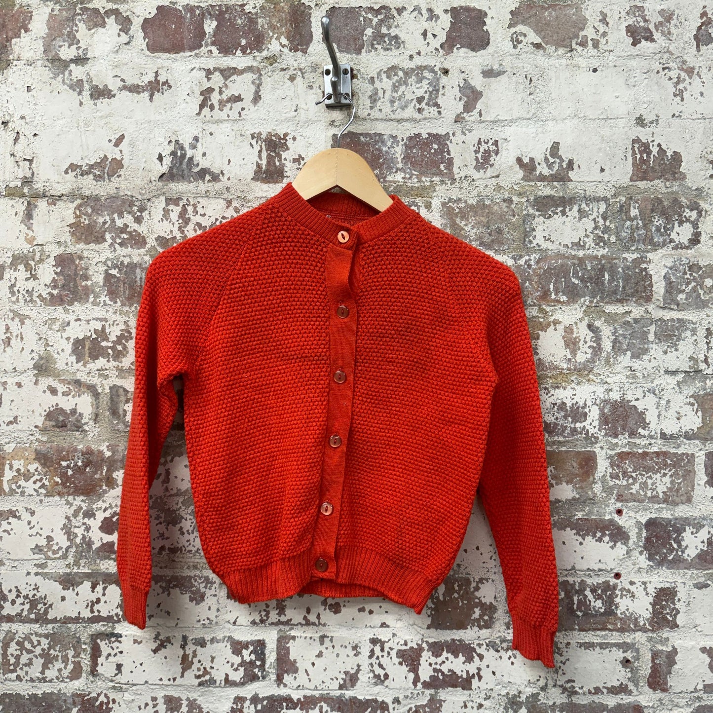 1950s Red Wool Knitted Cardigan Jumper