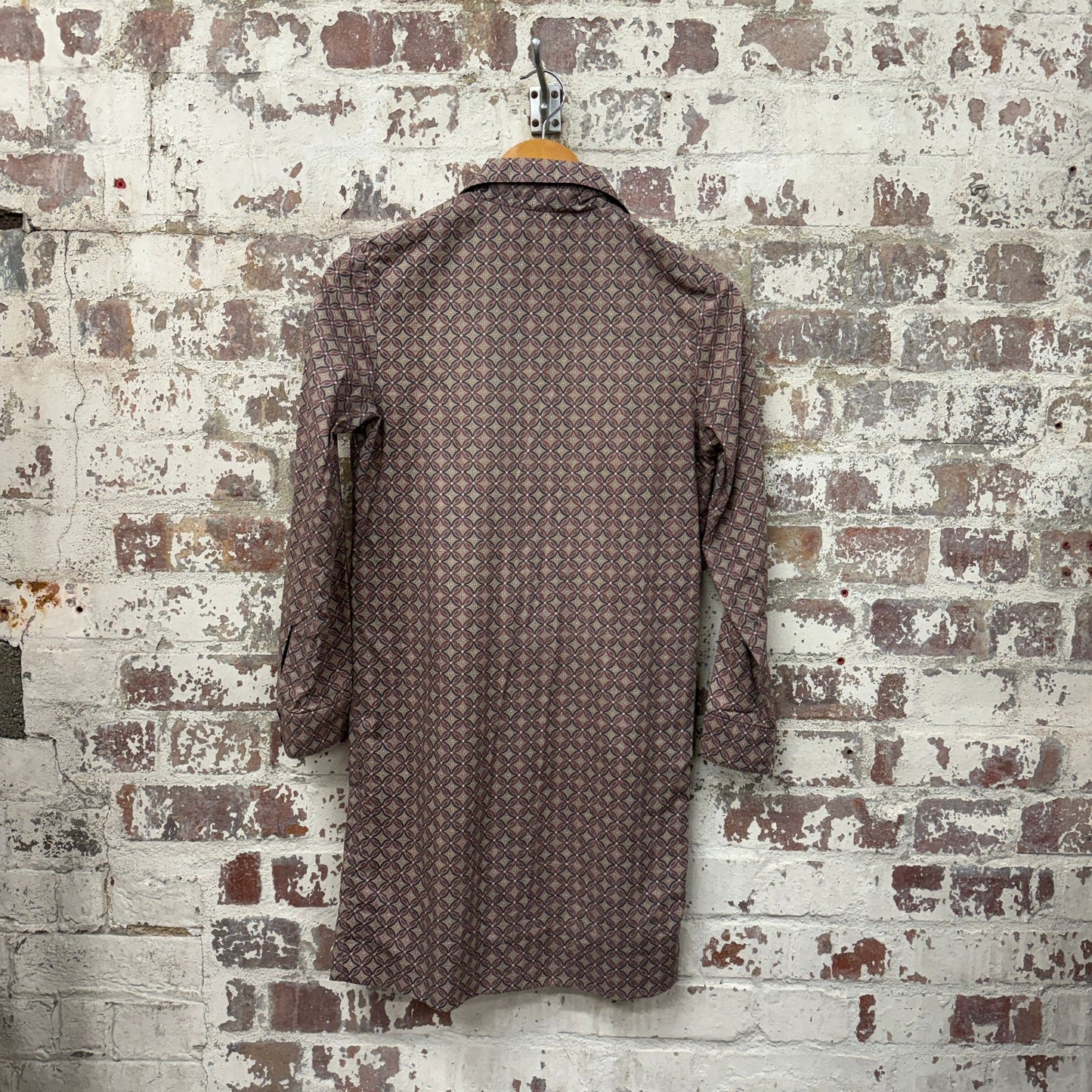 1970s Brown Patterned Long Dress Shirt