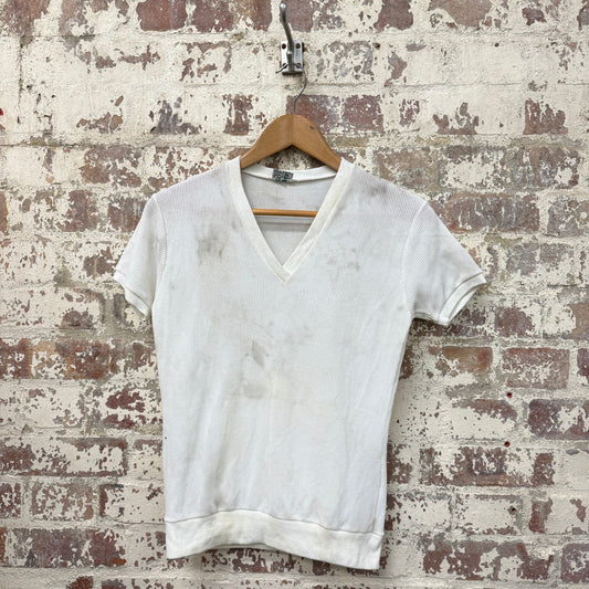 1950s White British V-Neck T-shirt