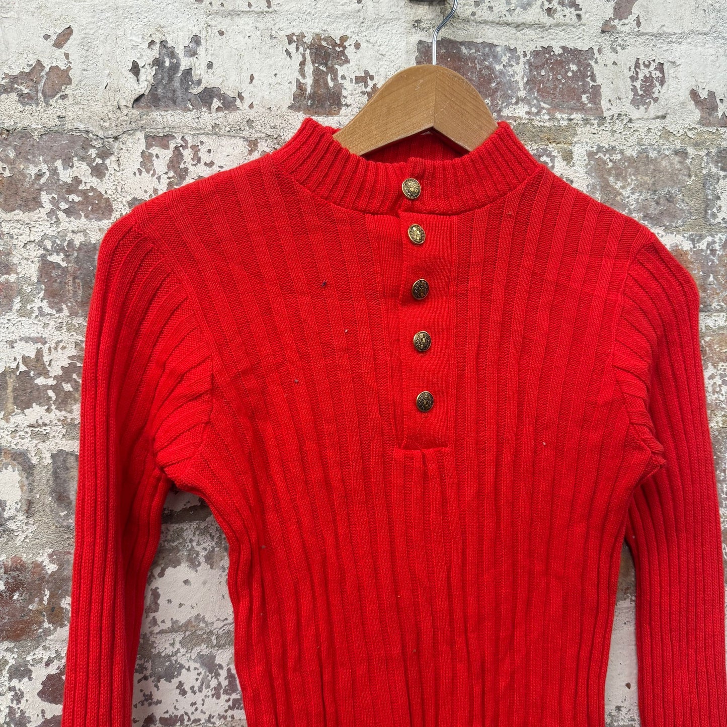 1970s Red Buttoned Knitted Jumper