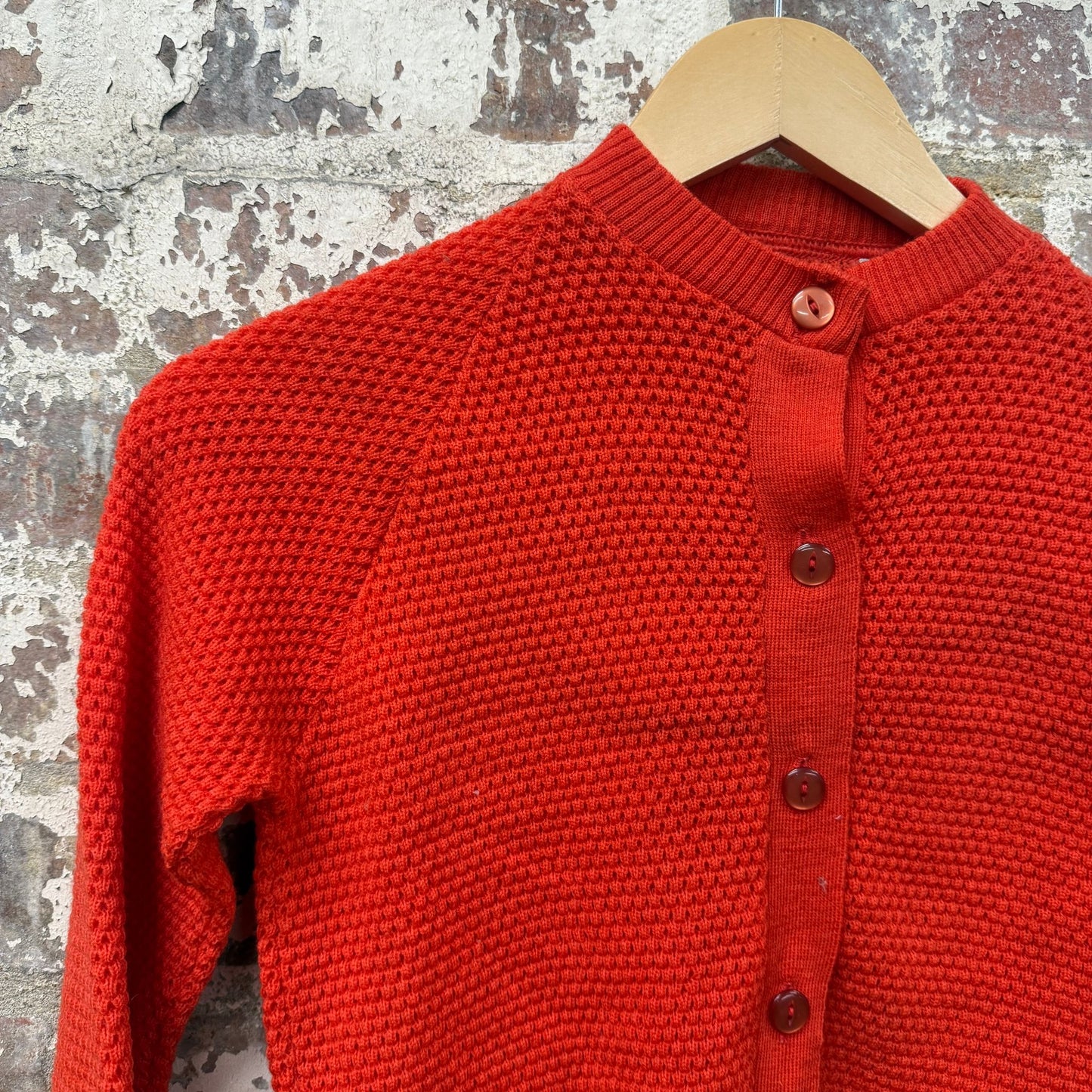 1950s Red Wool Knitted Cardigan Jumper