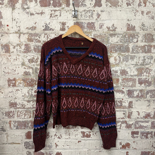 1960s Red Wool Patterned Knitted Jumper