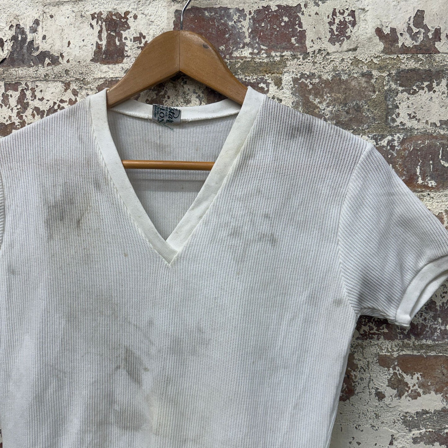 1950s White British V-Neck T-shirt