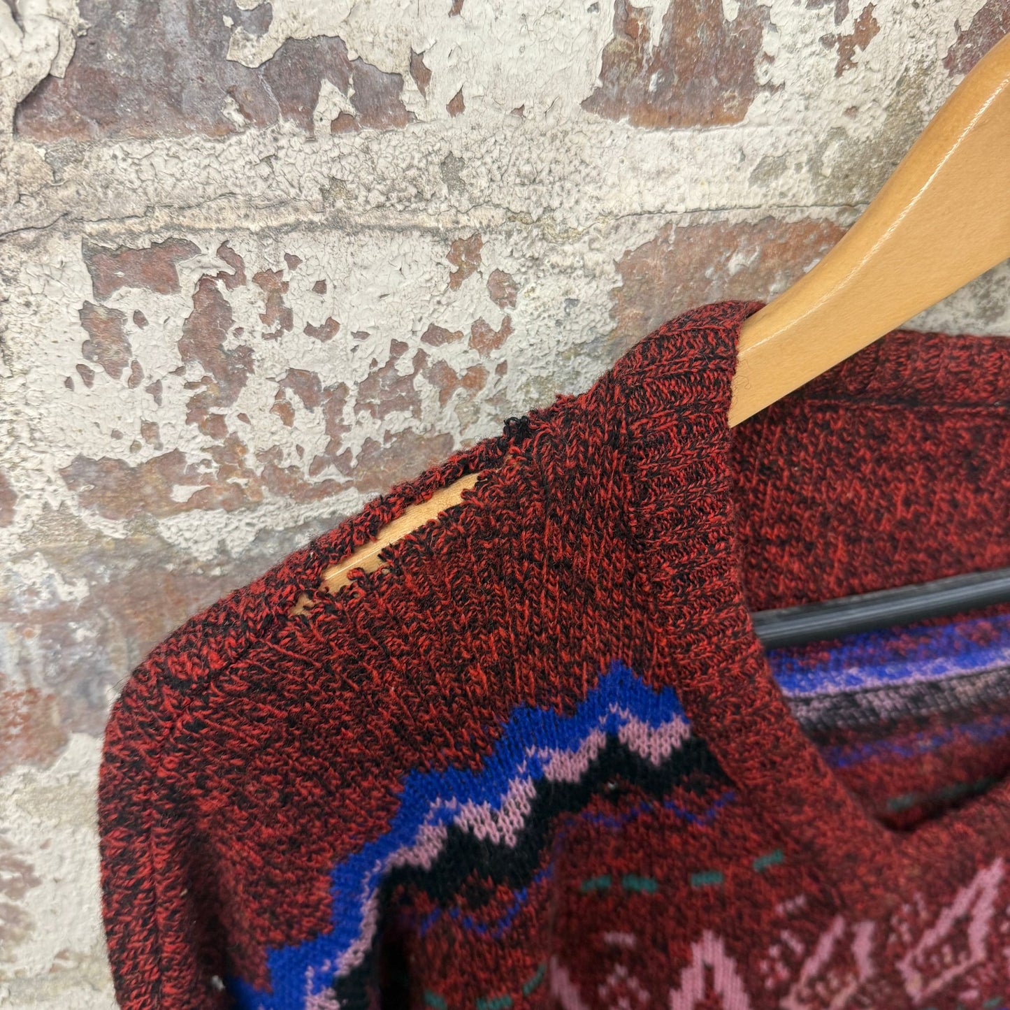 1960s Red Wool Patterned Knitted Jumper