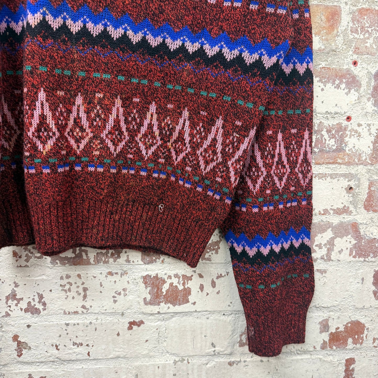 1960s Red Wool Patterned Knitted Jumper