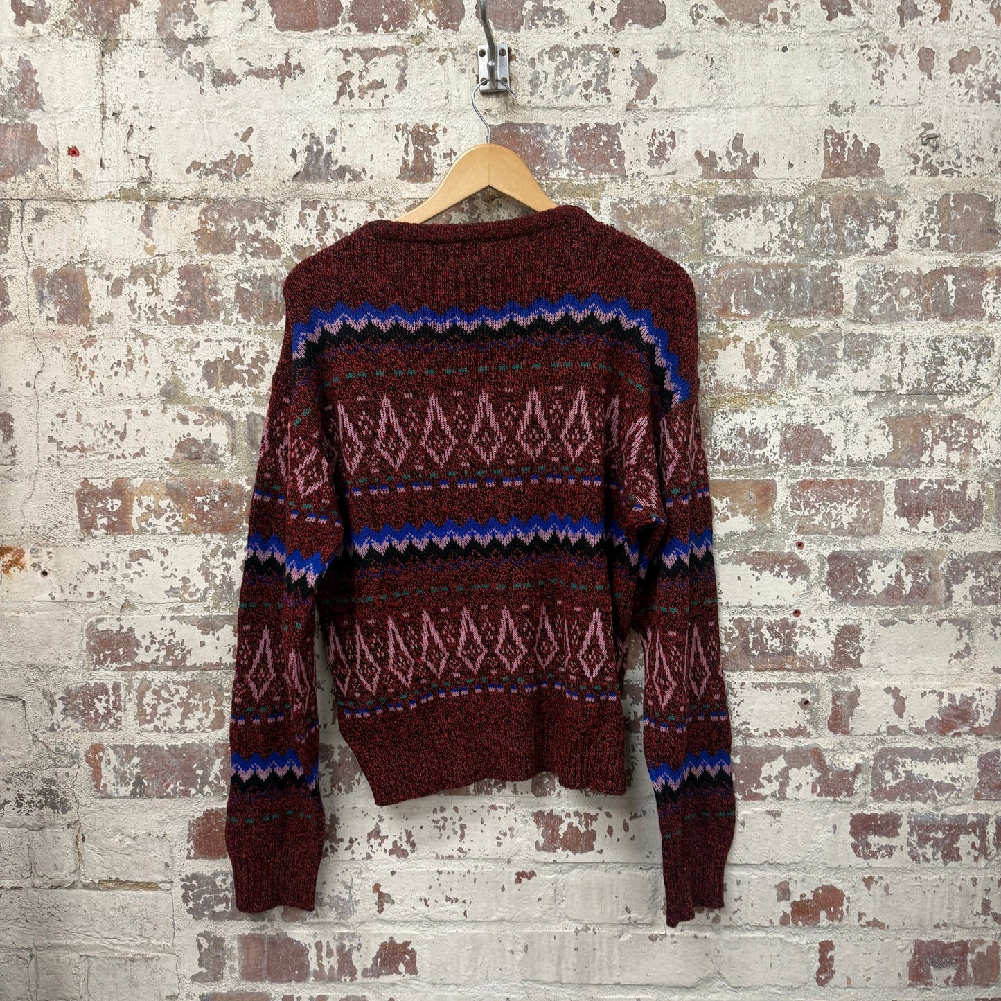 1960s Red Wool Patterned Knitted Jumper
