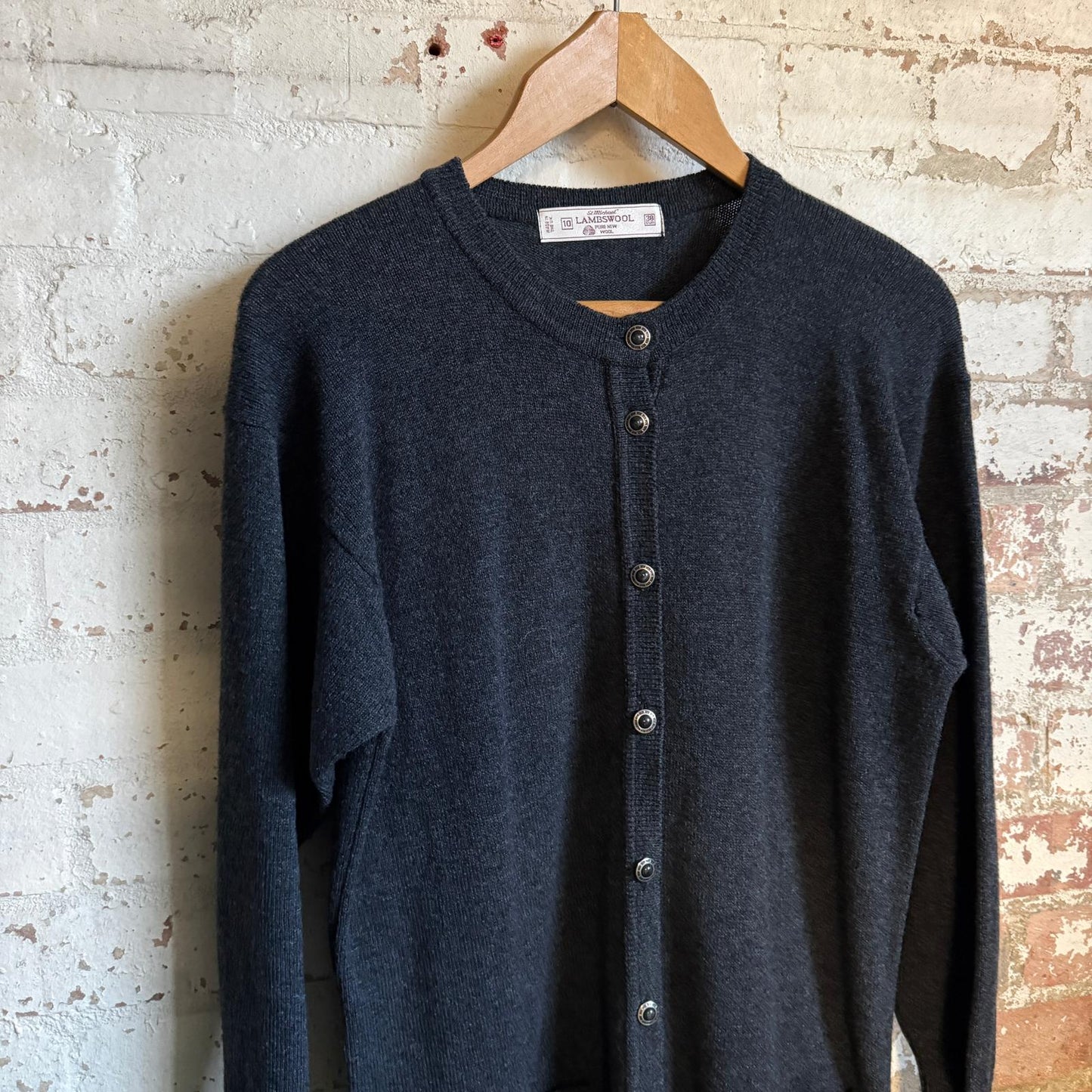 1980s Dark Grey St Michaels Knitted Cardigan Jumper