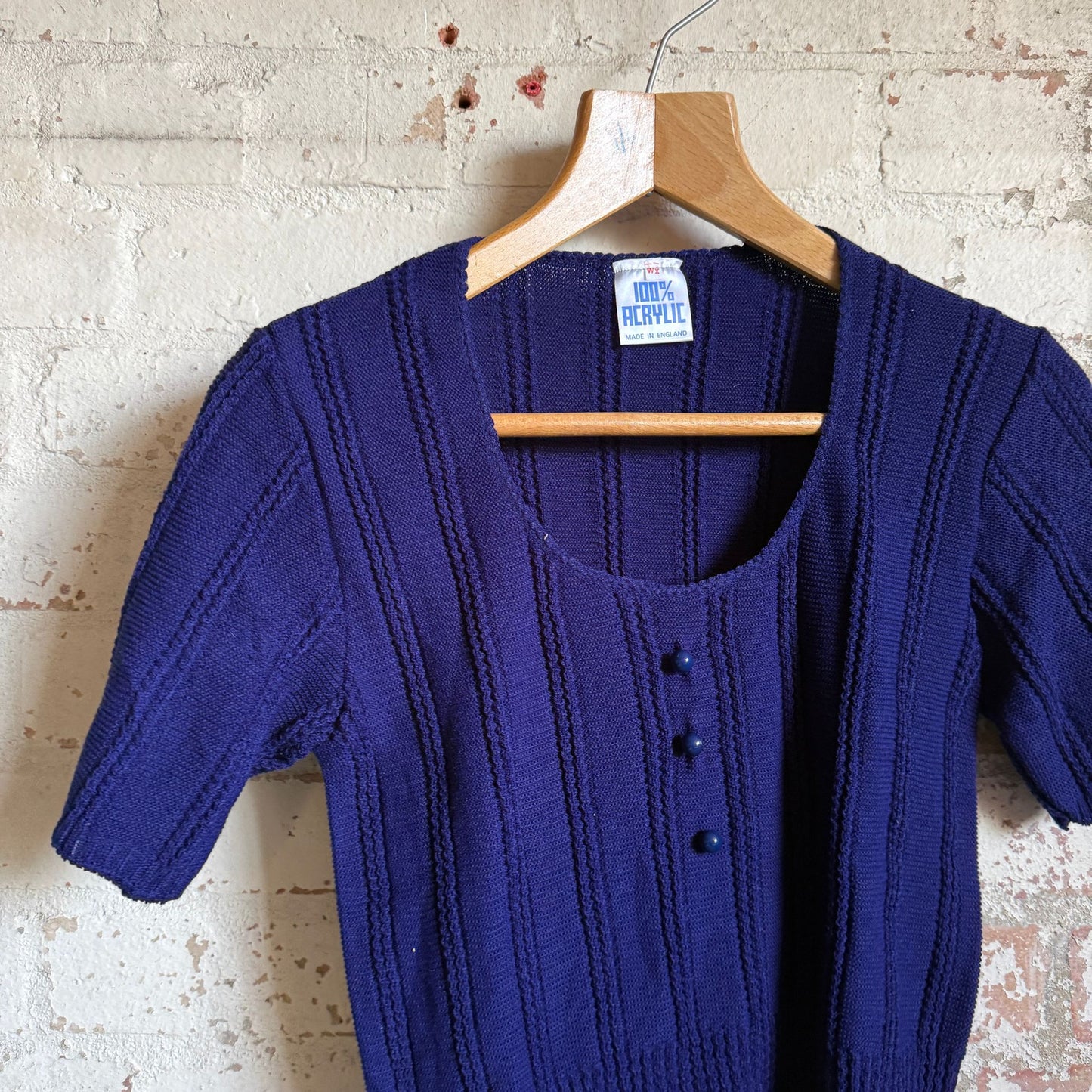 1970s Navy Knitted T-Shirt Top