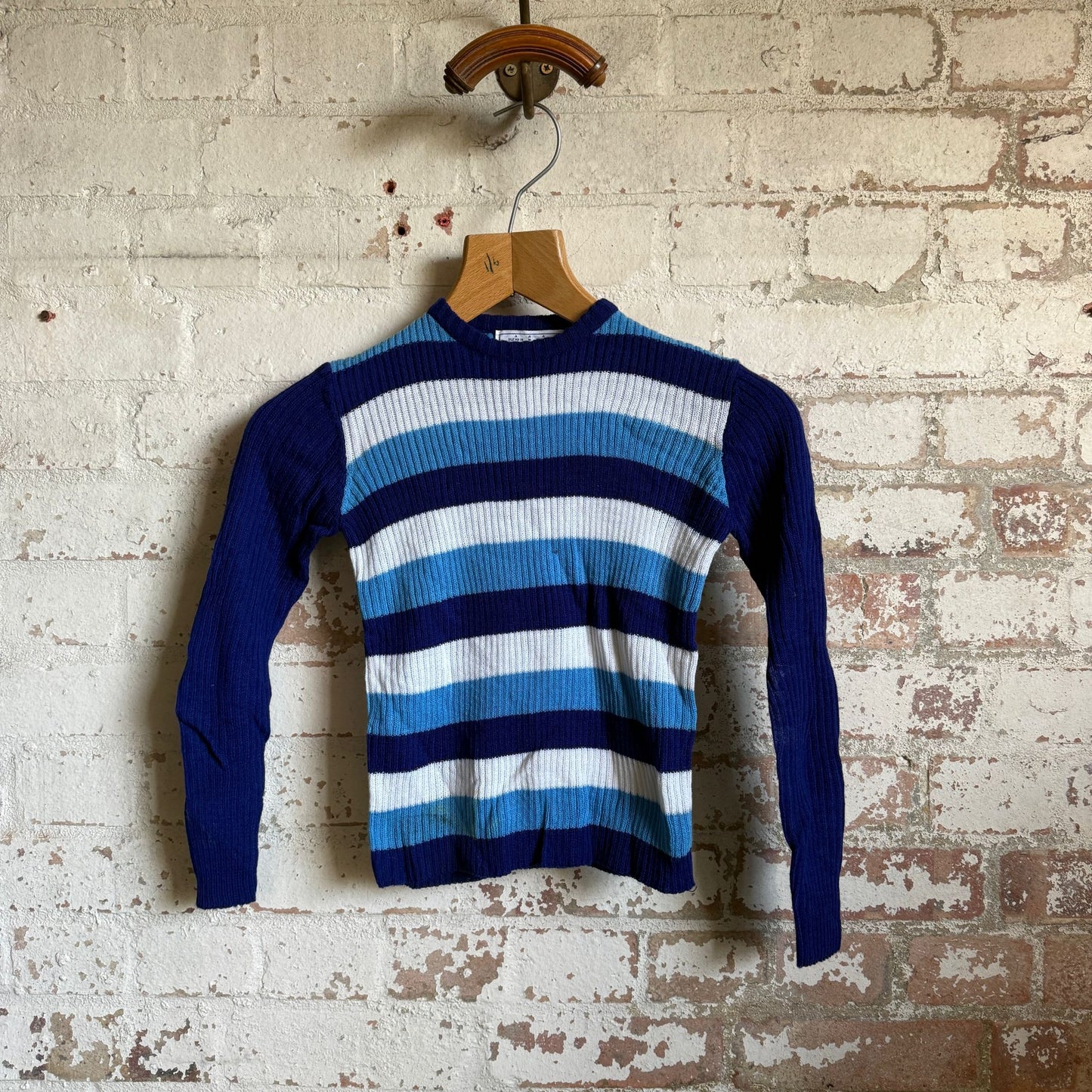 1970s Blue Navy Stripe Knitted Jumper