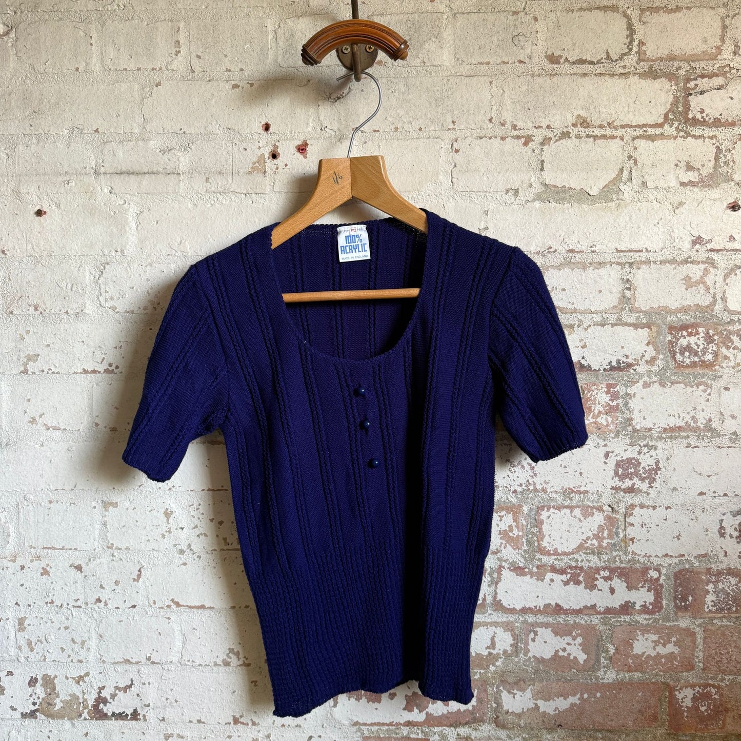 1970s Navy Knitted T-Shirt Top