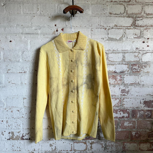1960s Yellow Distressed Knitted Cardigan Italian Style