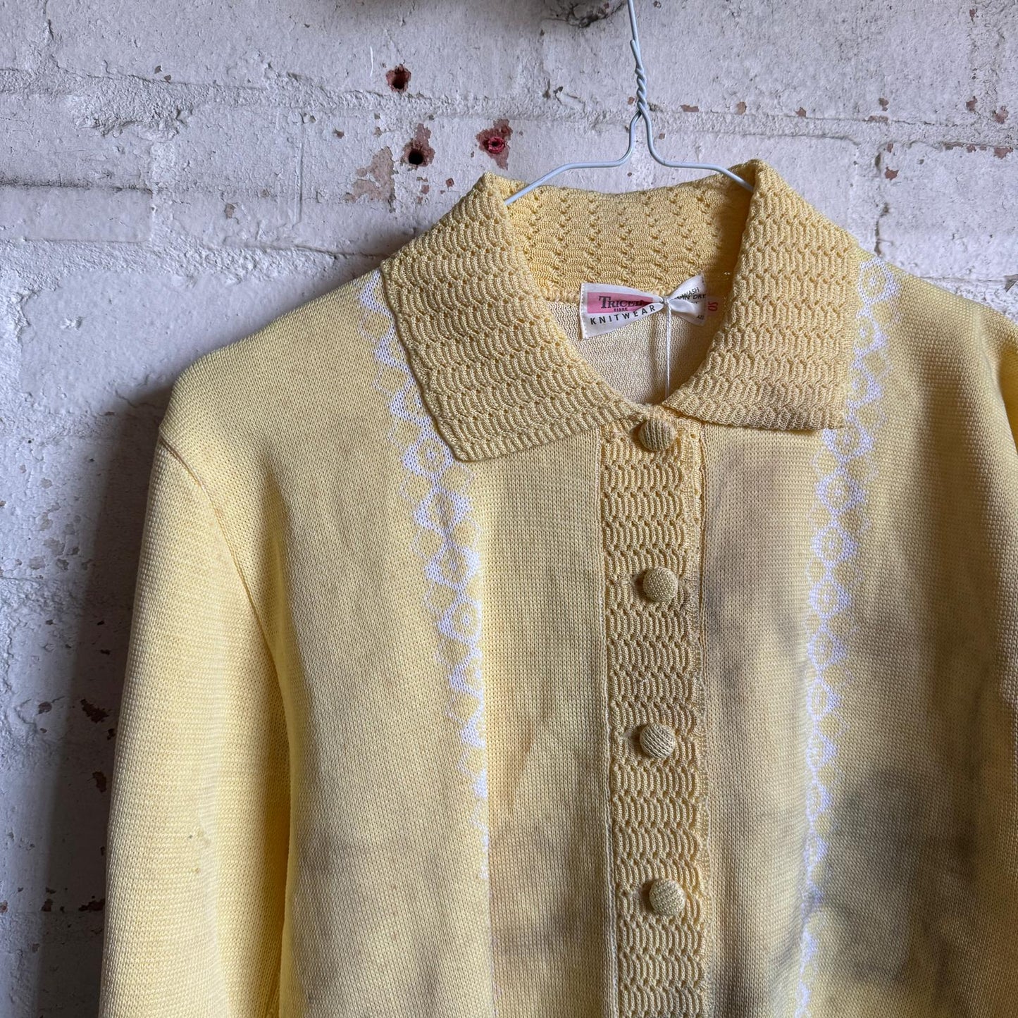 1960s Yellow Distressed Knitted Cardigan Italian Style