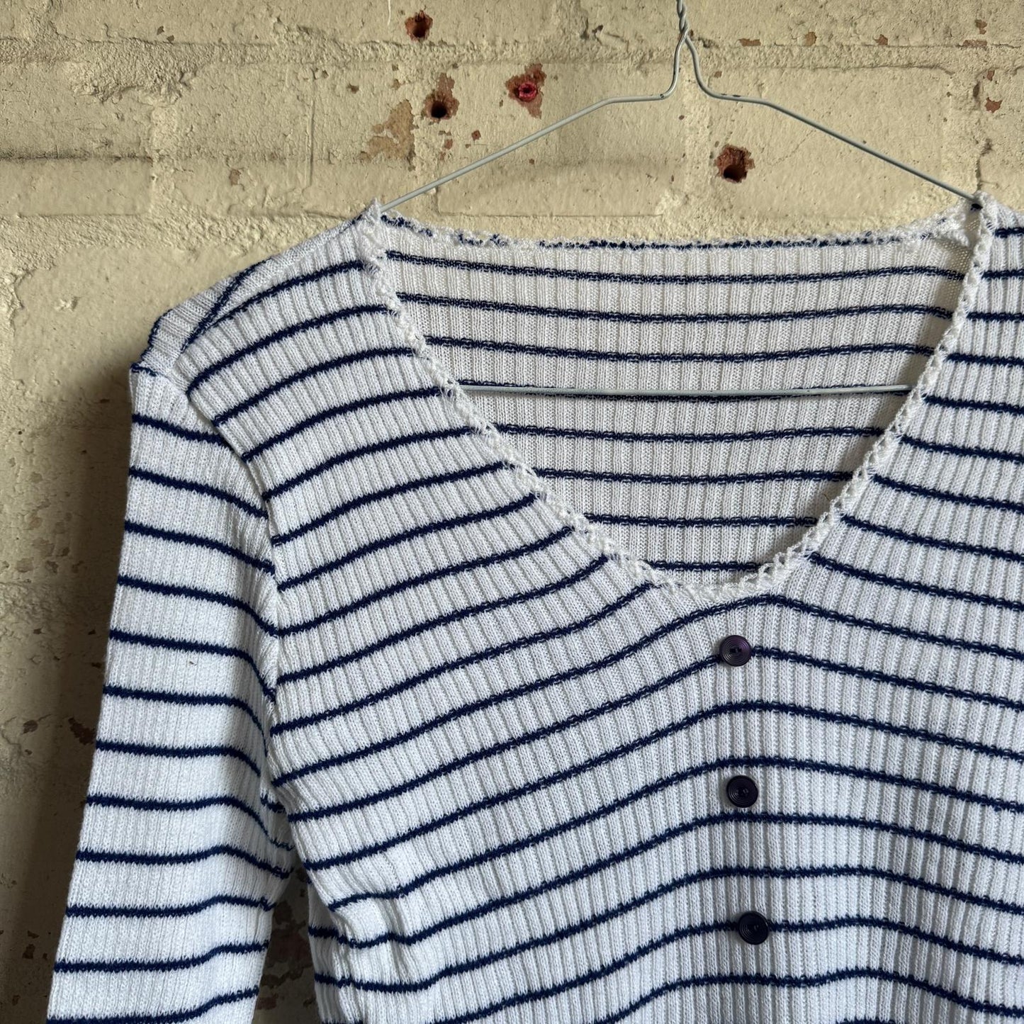 1980s White Stripe Knitted Cardigan