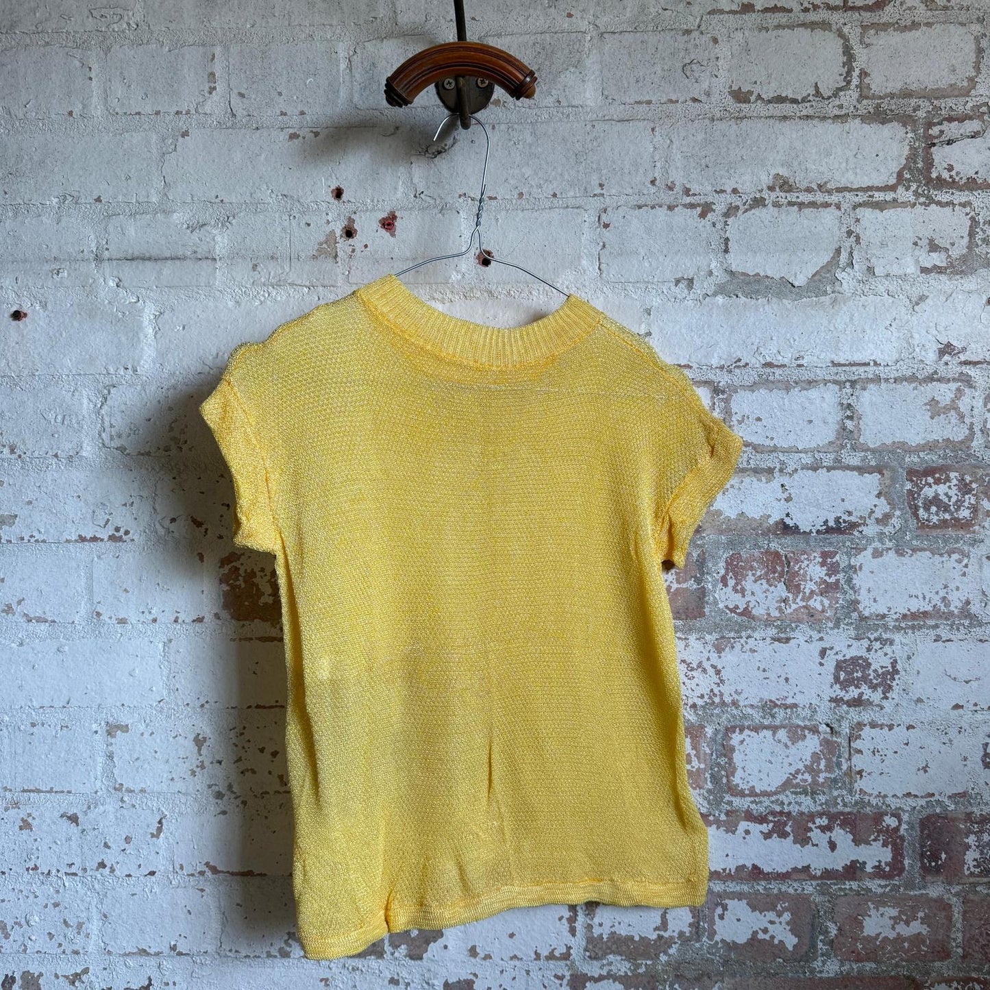 1960s Yellow Knitted Rayon T-Shirt Top