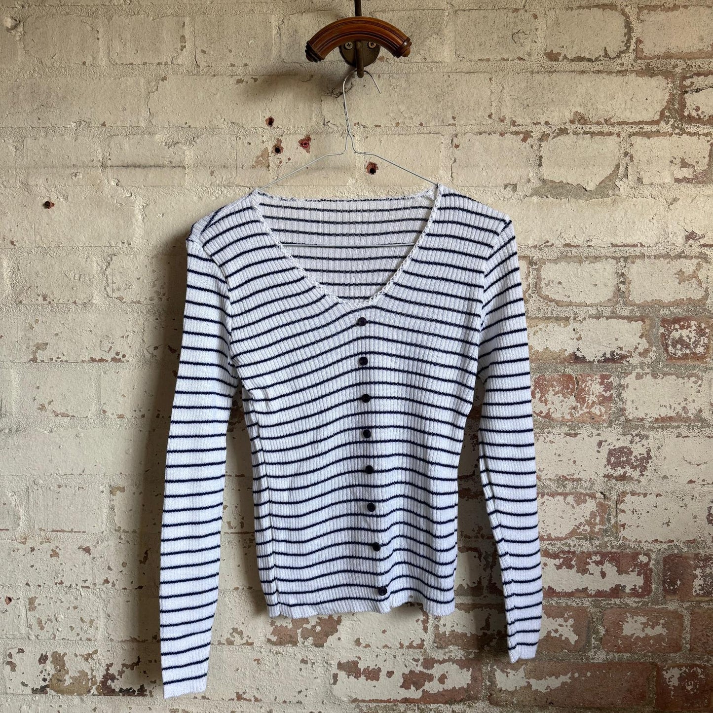 1980s White Stripe Knitted Cardigan