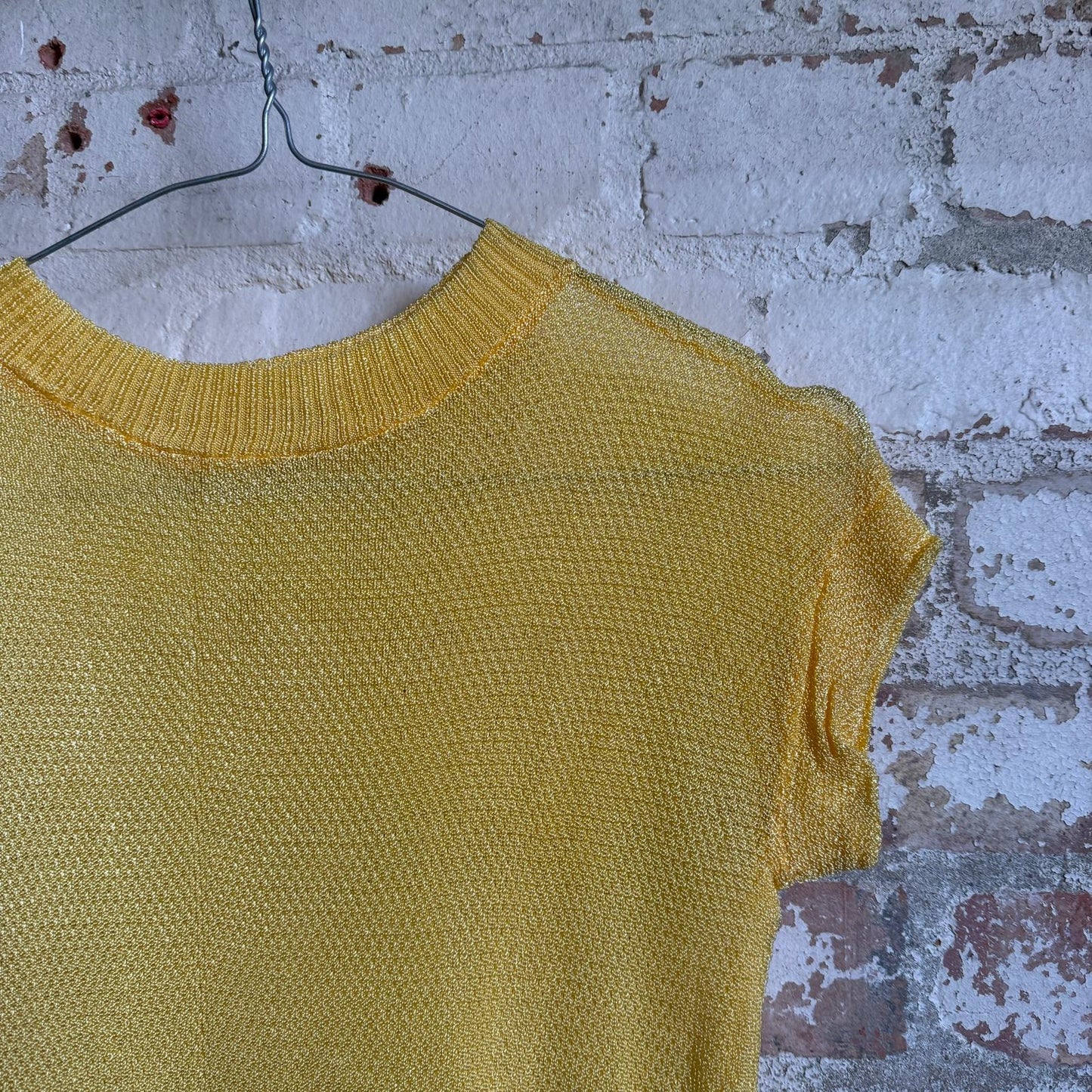 1960s Yellow Knitted Rayon T-Shirt Top