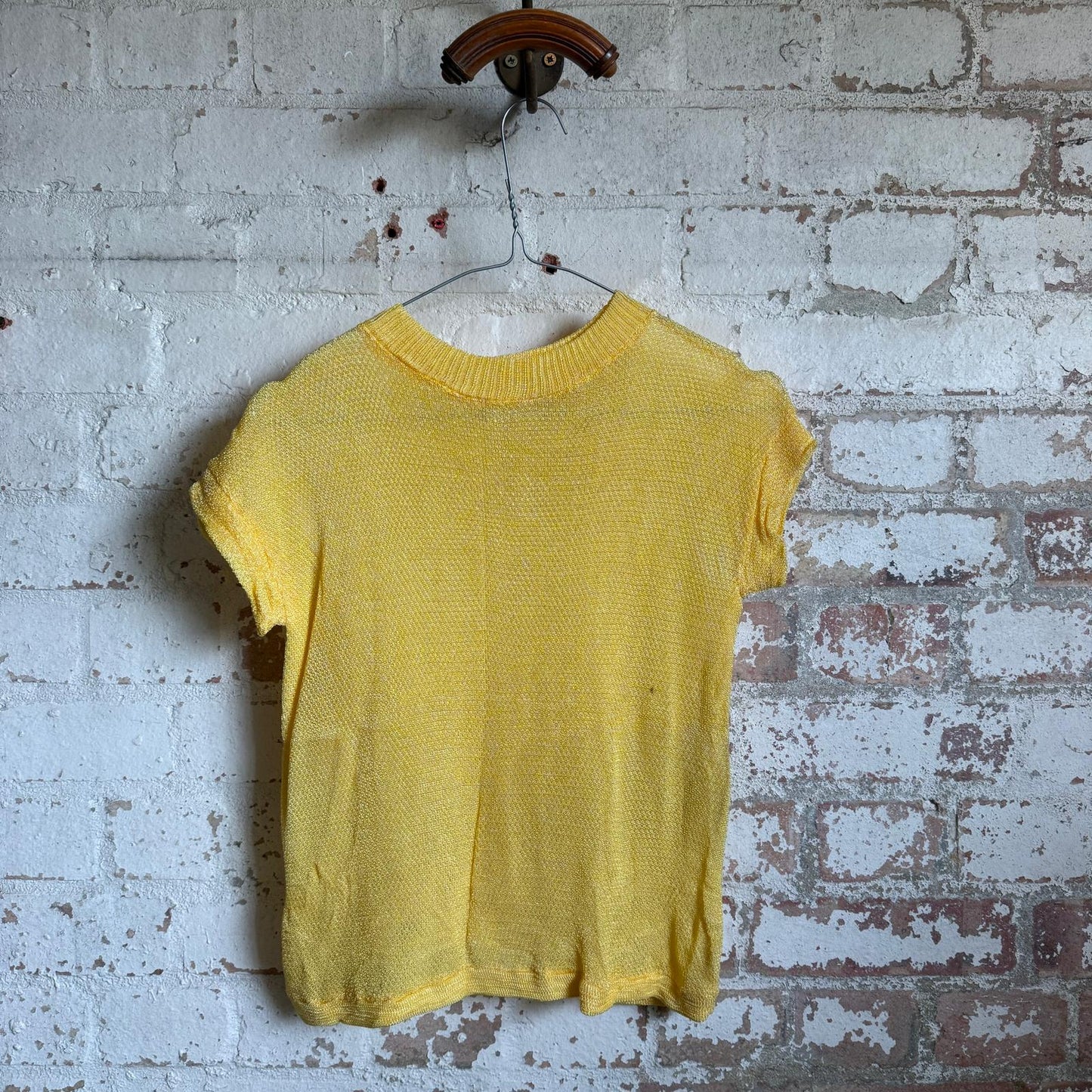 1960s Yellow Knitted Rayon T-Shirt Top