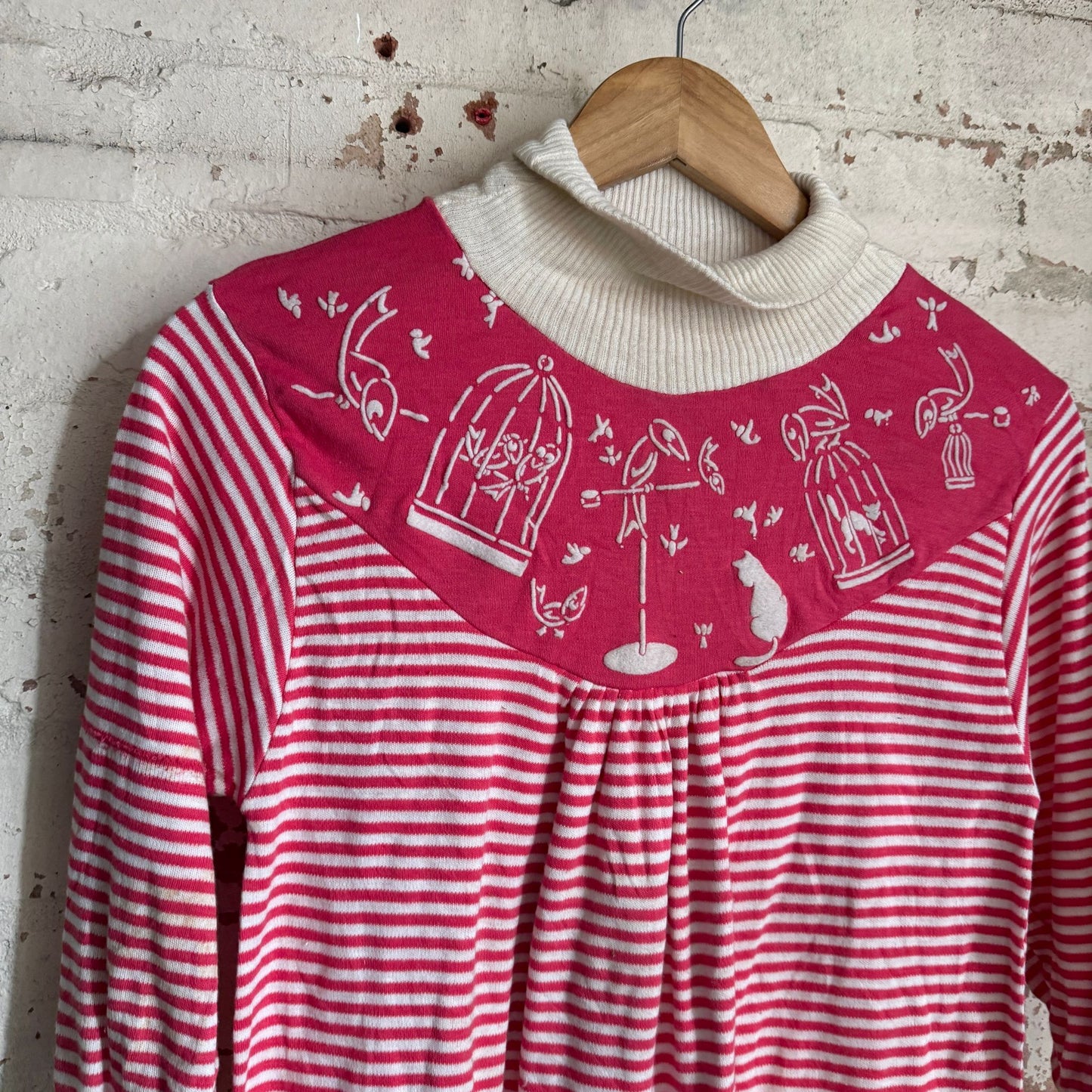 1970s Pink Stripe Long Sleeve Top Unusual Shirt
