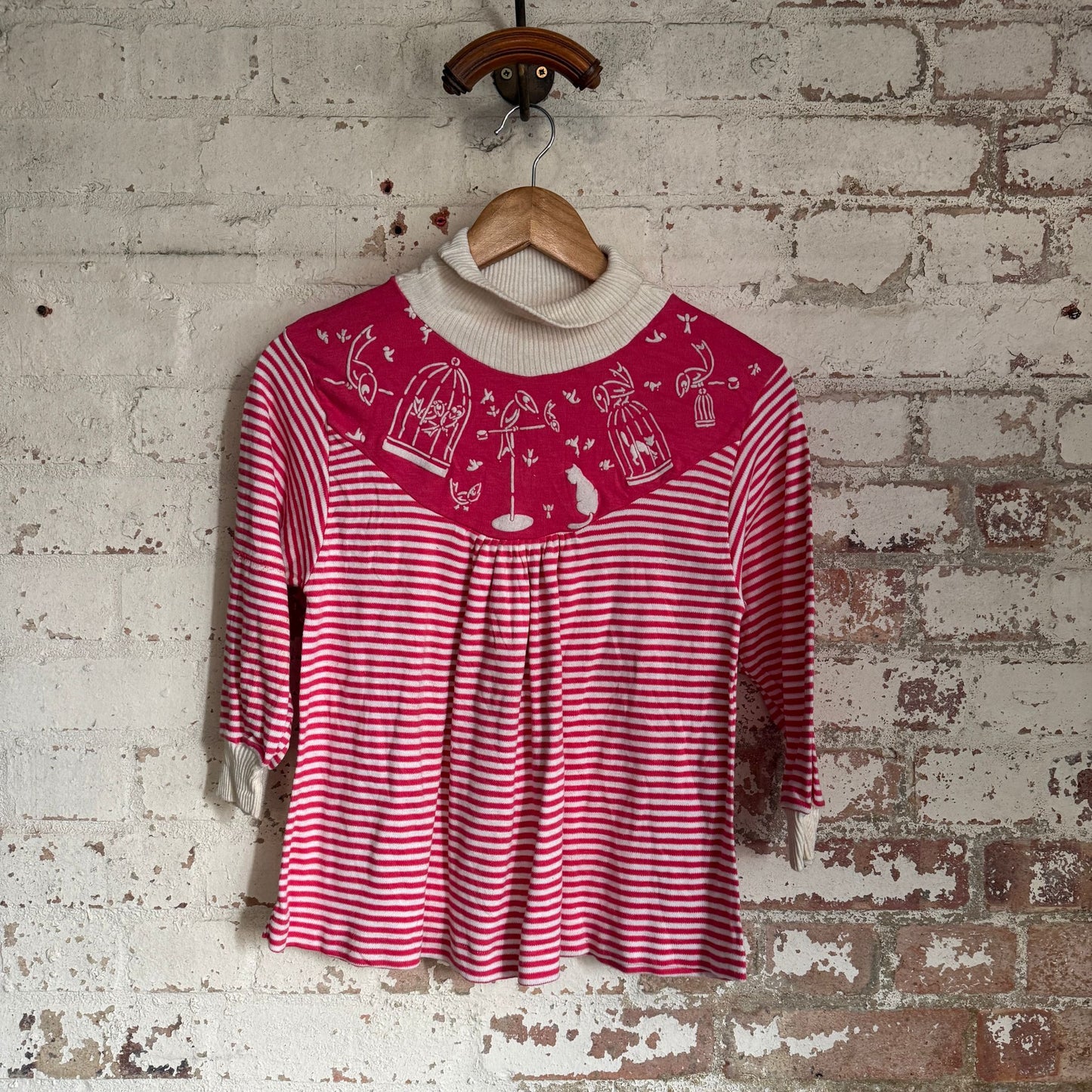 1970s Pink Stripe Long Sleeve Top Unusual Shirt