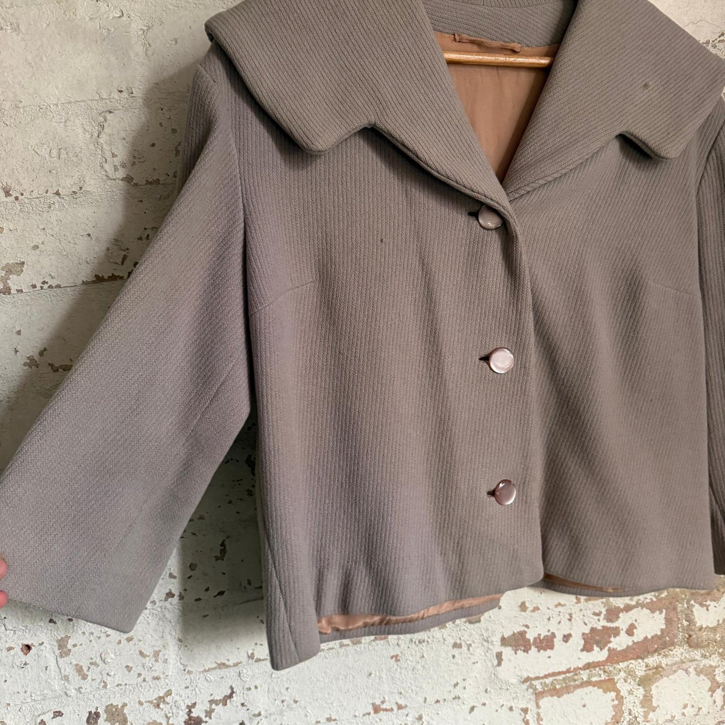 1940s Beige Wool Unusual Collar Design Blazer Jacket