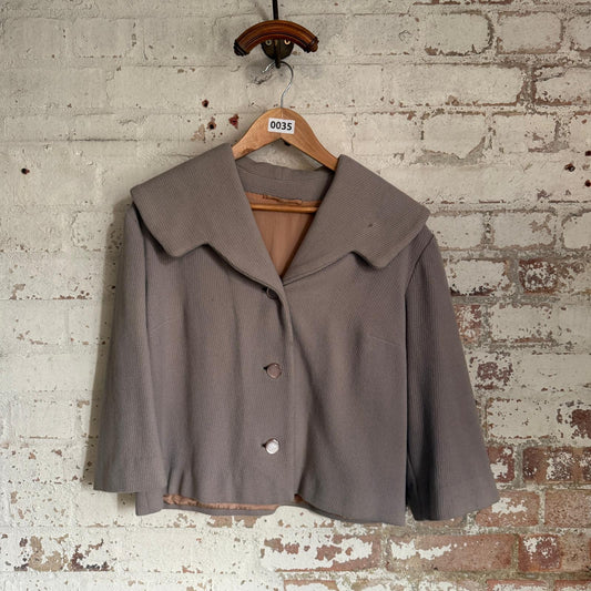 1940s Beige Wool Unusual Collar Design Blazer Jacket