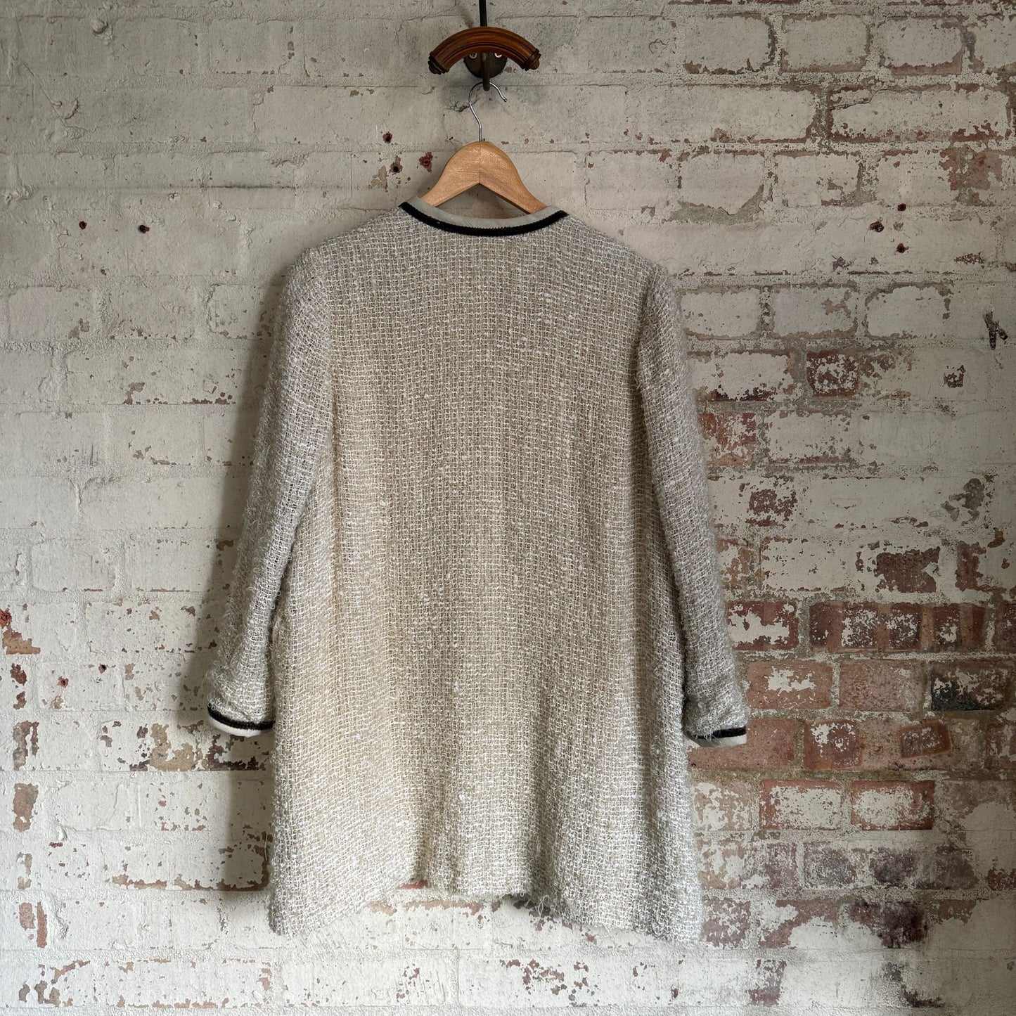 1960s Cream Hand Made Wool Knitted Long Jacket