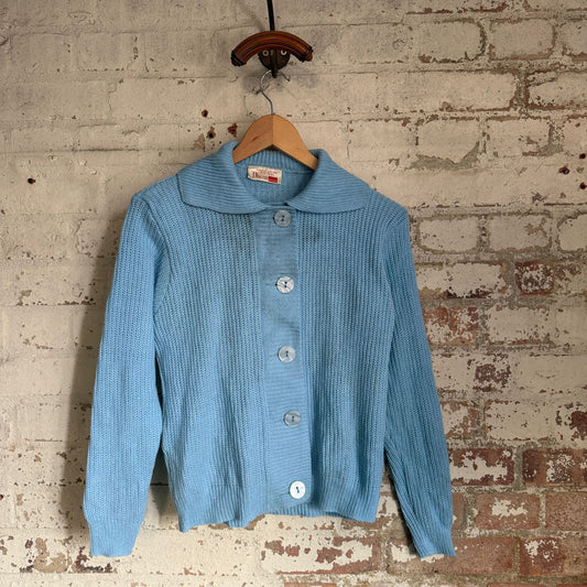 1960s Baby Blue British Knitted Cardigan Jumper