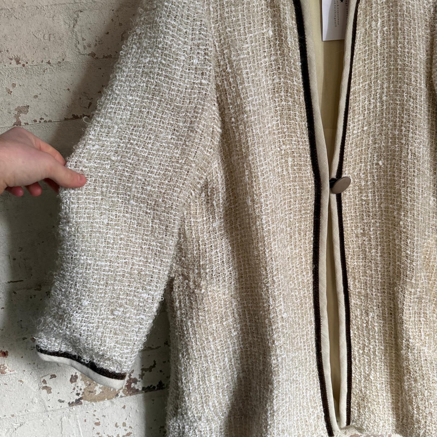 1960s Cream Hand Made Wool Knitted Long Jacket