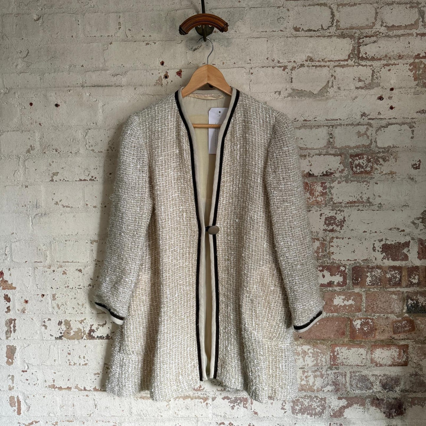1960s Cream Hand Made Wool Knitted Long Jacket