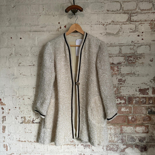 1960s Cream Hand Made Wool Knitted Long Jacket