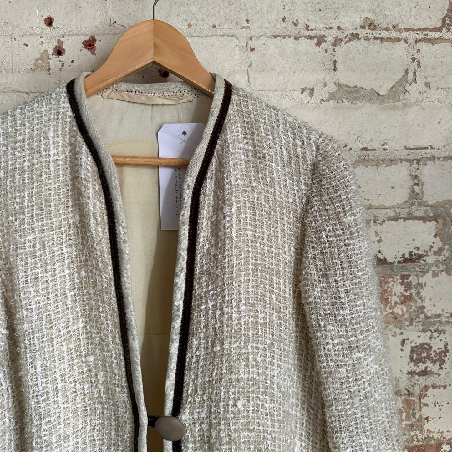 1960s Cream Hand Made Wool Knitted Long Jacket