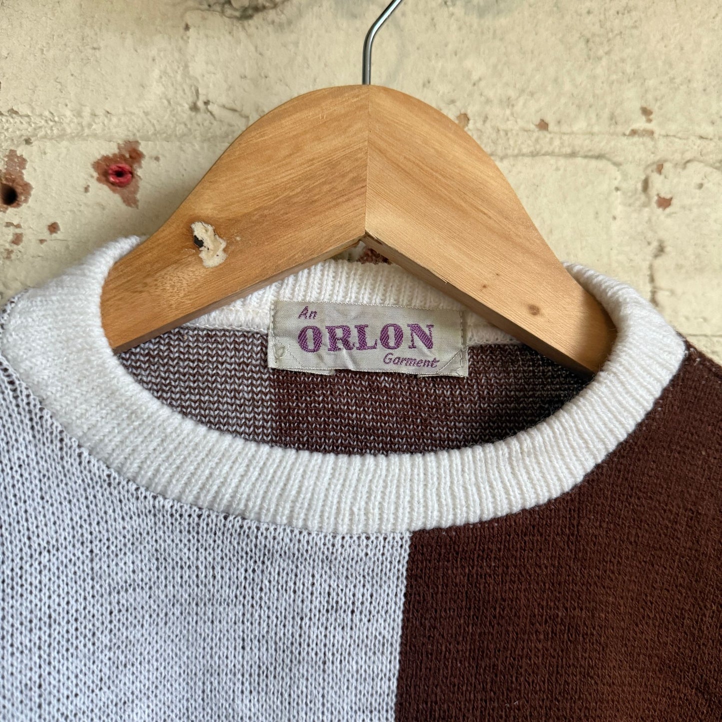 1960s White and Brown Knitted Jumper