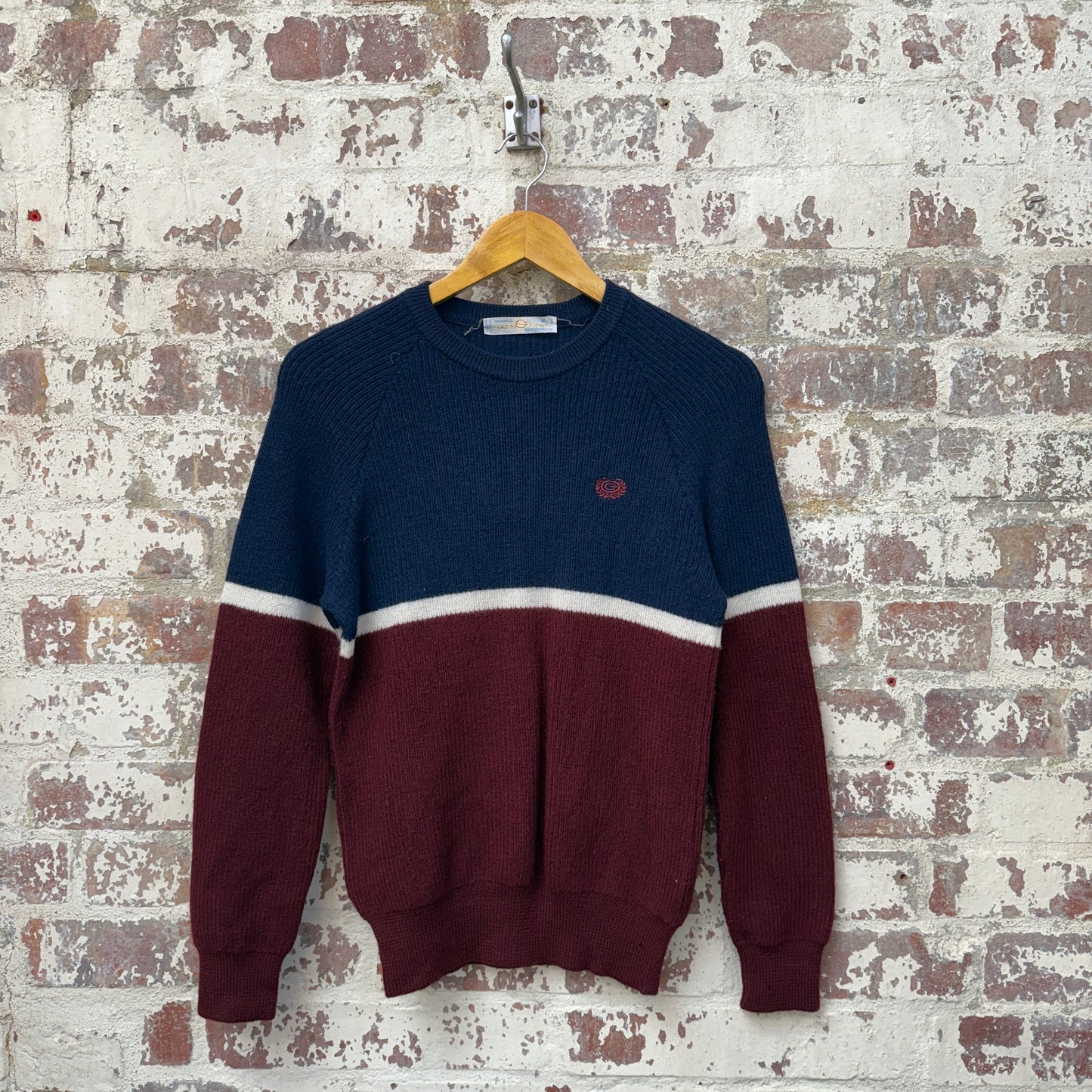 1970s Navy and Red Wool Knitted Jumper