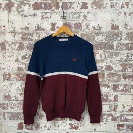 1970s Navy and Red Wool Knitted Jumper