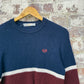 1970s Navy and Red Wool Knitted Jumper