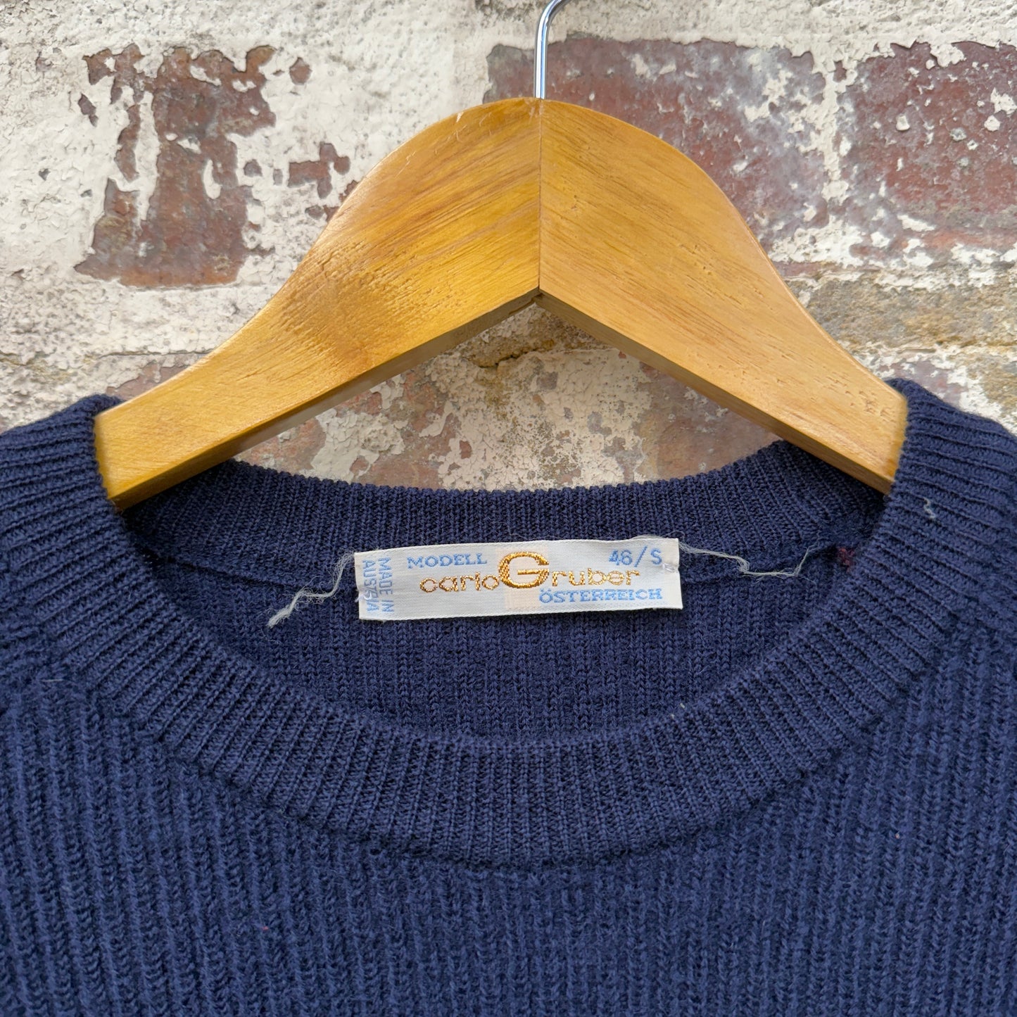 1970s Navy and Red Wool Knitted Jumper