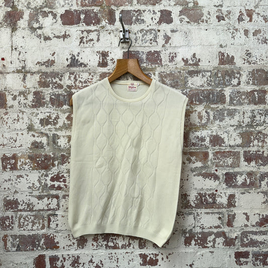 1970s Cream British Patterned Vest Top