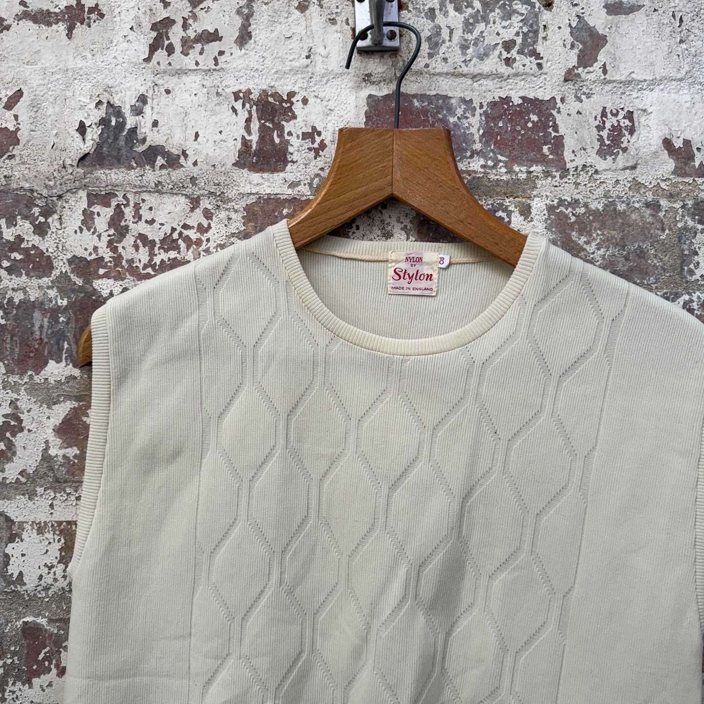 1970s Cream British Patterned Vest Top