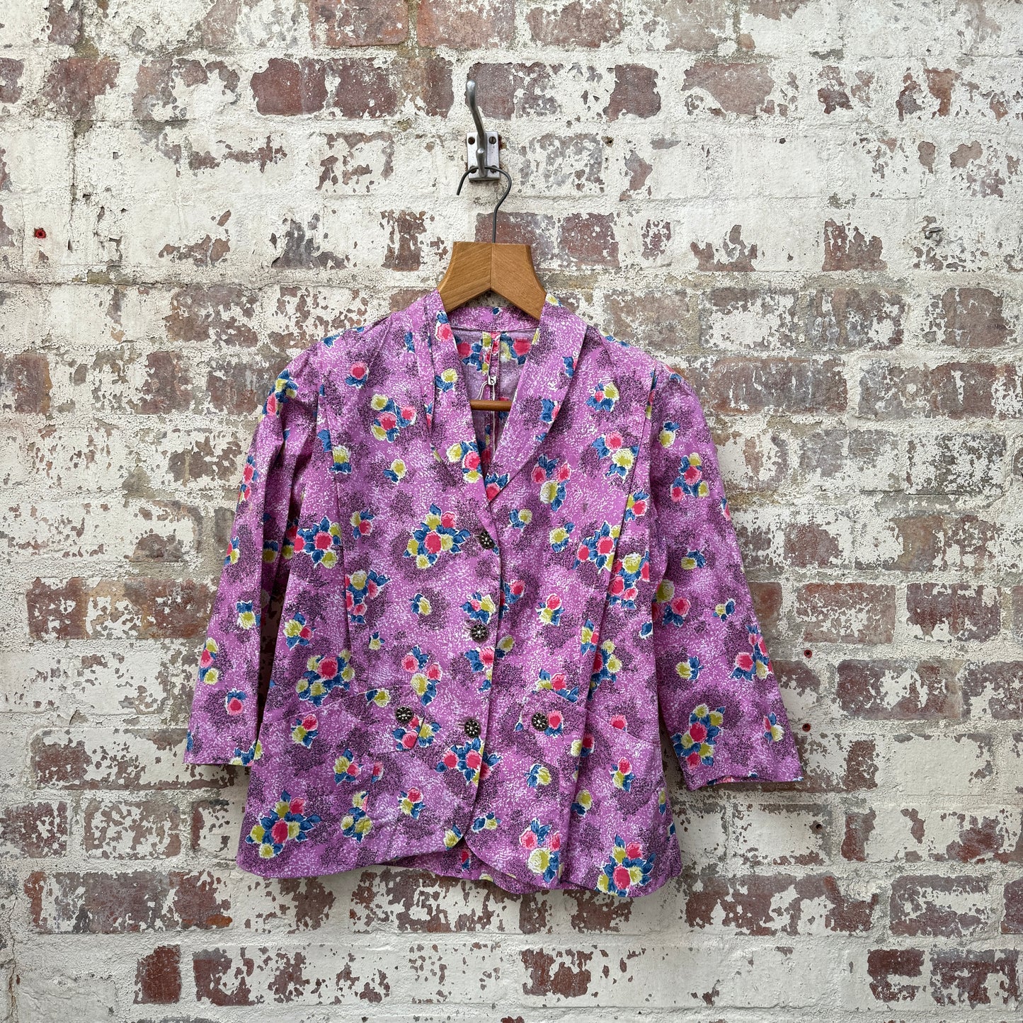 1970s Pink Cotton Patterned Blouse Shirt