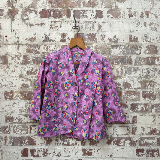 1970s Pink Cotton Patterned Blouse Shirt