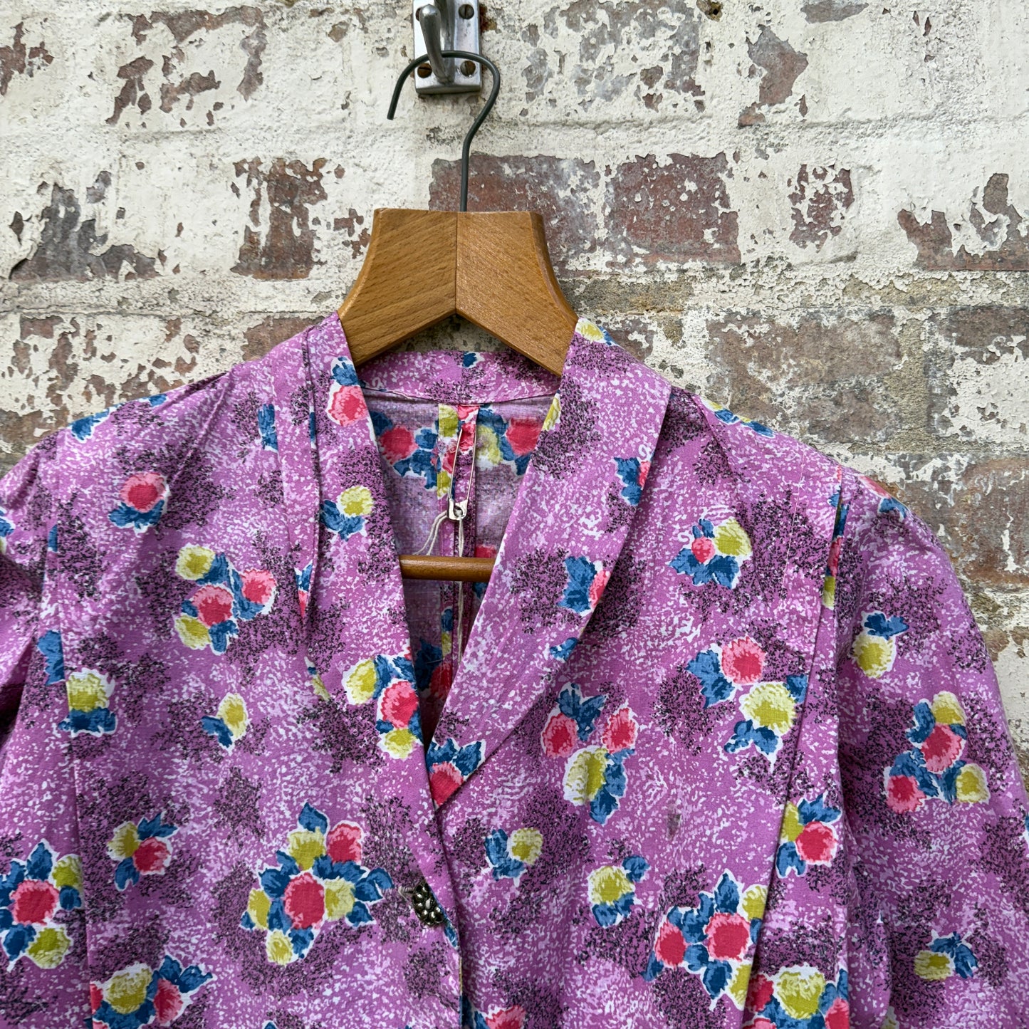 1970s Pink Cotton Patterned Blouse Shirt