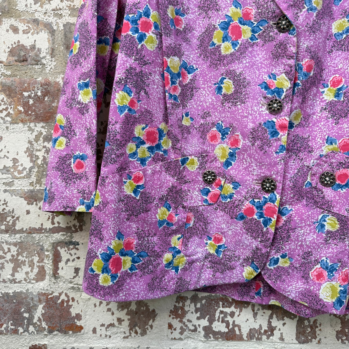 1970s Pink Cotton Patterned Blouse Shirt