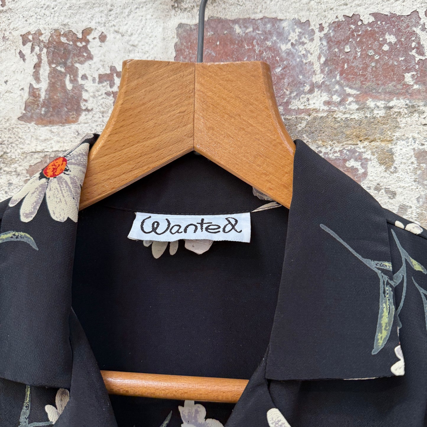 1980s Black Flower Printed Belted Dress