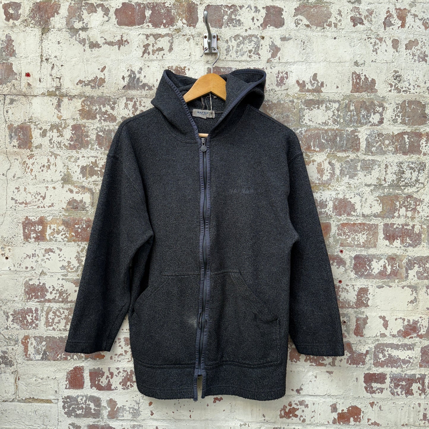 1990s Dark Grey NAF NAF Fleece Hoodie Jumper