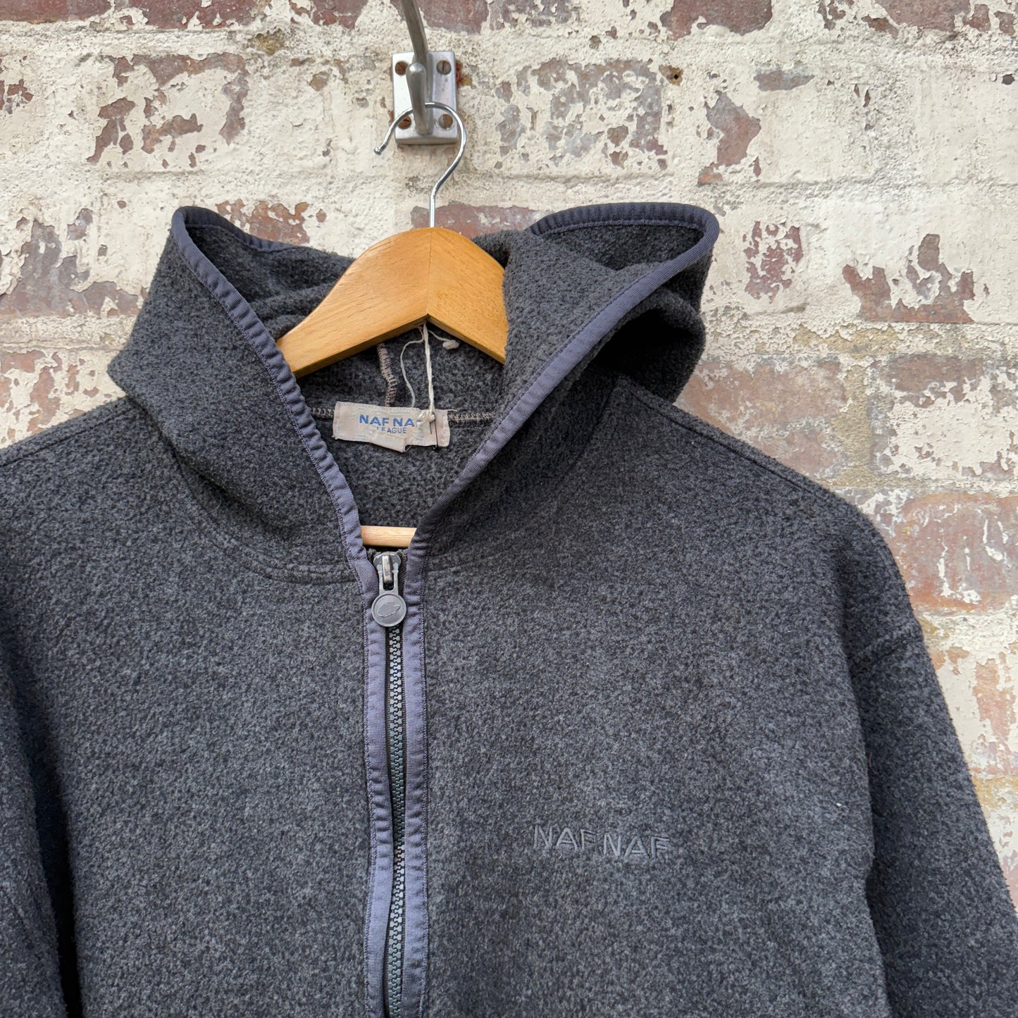1990s Dark Grey NAF NAF Fleece Hoodie Jumper