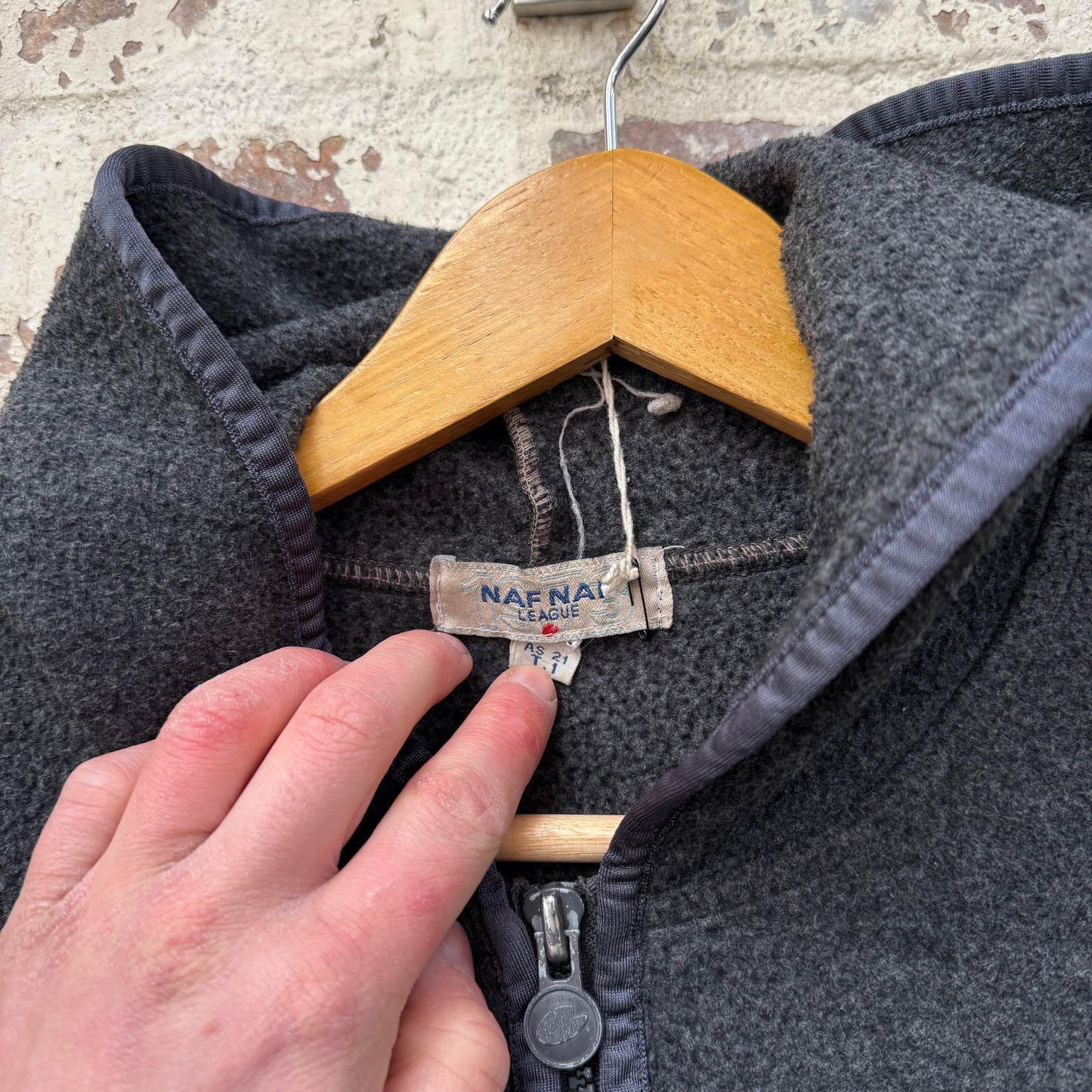 1990s Dark Grey NAF NAF Fleece Hoodie Jumper
