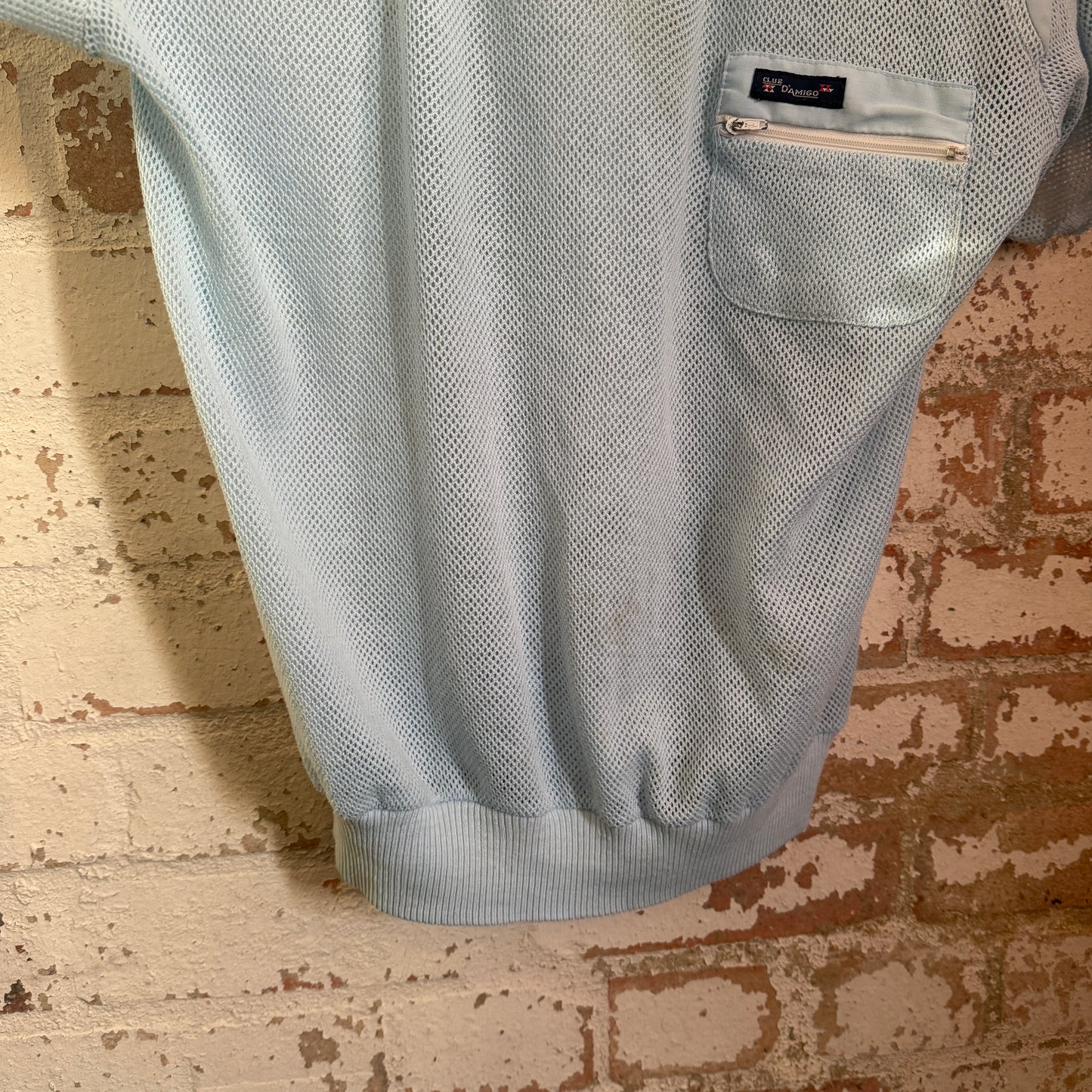 1980s Baby Blue Netting V-Neck T-Shirt
