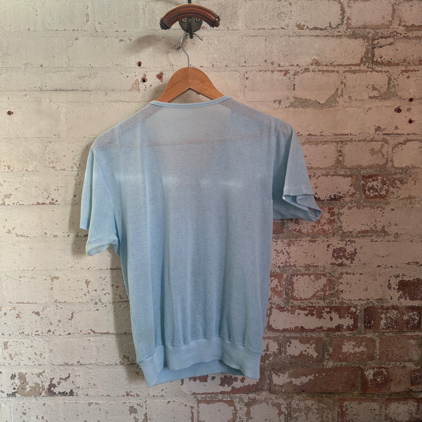 1980s Baby Blue Netting V-Neck T-Shirt