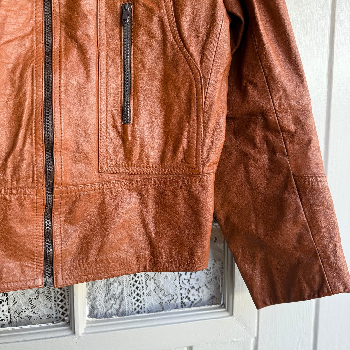 1970s Brown Western Leather Zip Up Jacket