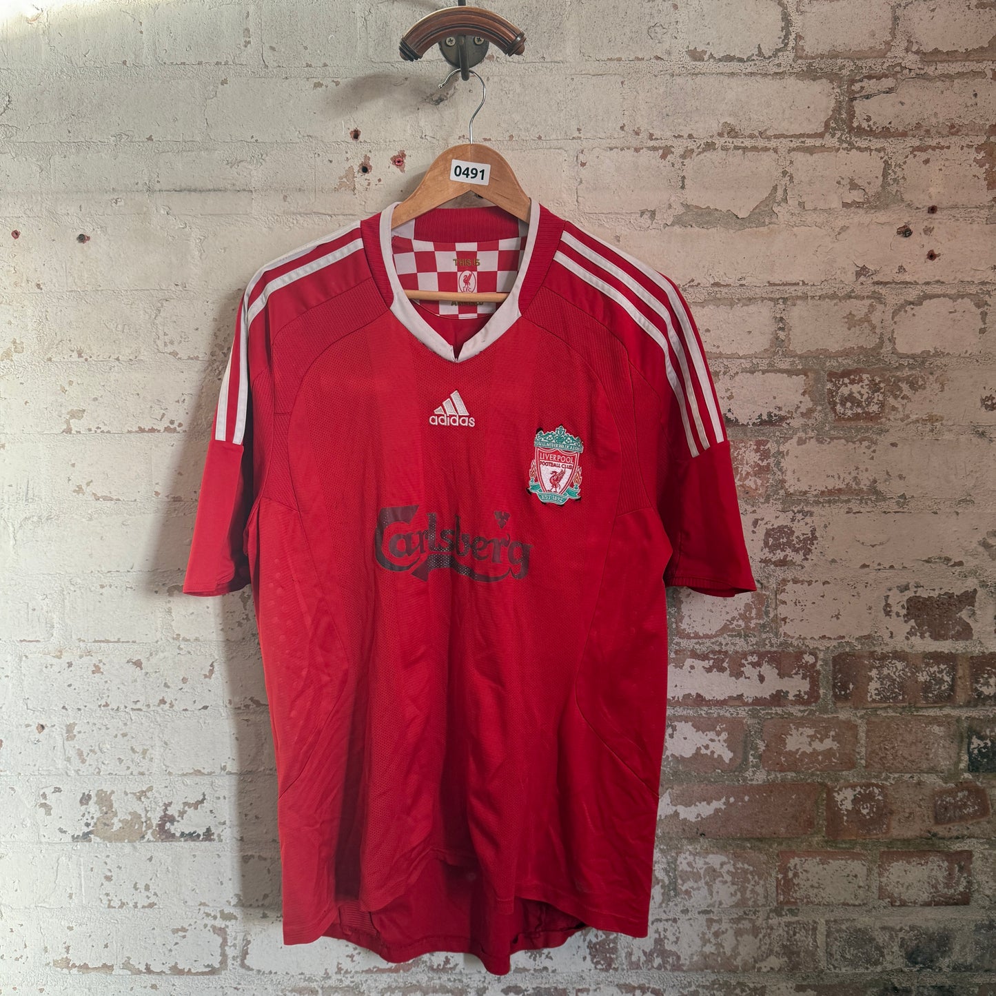 2000s Red Adidas Liverpool Gerrard Home Football Kit Shirt